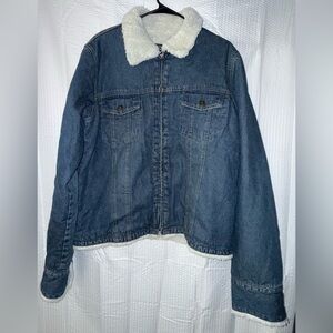 STEVE & BARRYS VINTAGE SHERPA LINED QUILTED DENIM JEAN TRUCKER JACKET SIZE XL